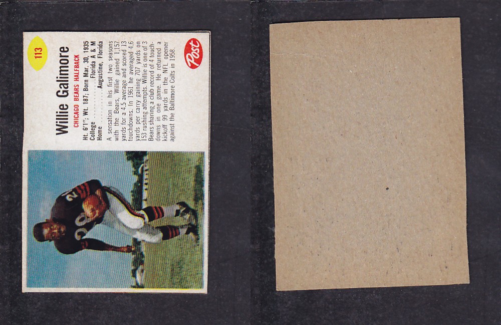 1962 NFL POST FOOTBALL CARD #113 W. GALIMORE photo 1962 NFL POST FOOTBALL CARD #113 W. GALIMORE photo