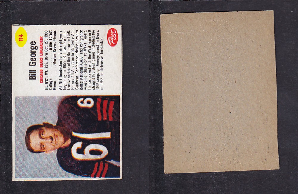 1962 NFL POST FOOTBALL CARD #114 B. GEORGE photo 1962 NFL POST FOOTBALL CARD #114 B. GEORGE photo