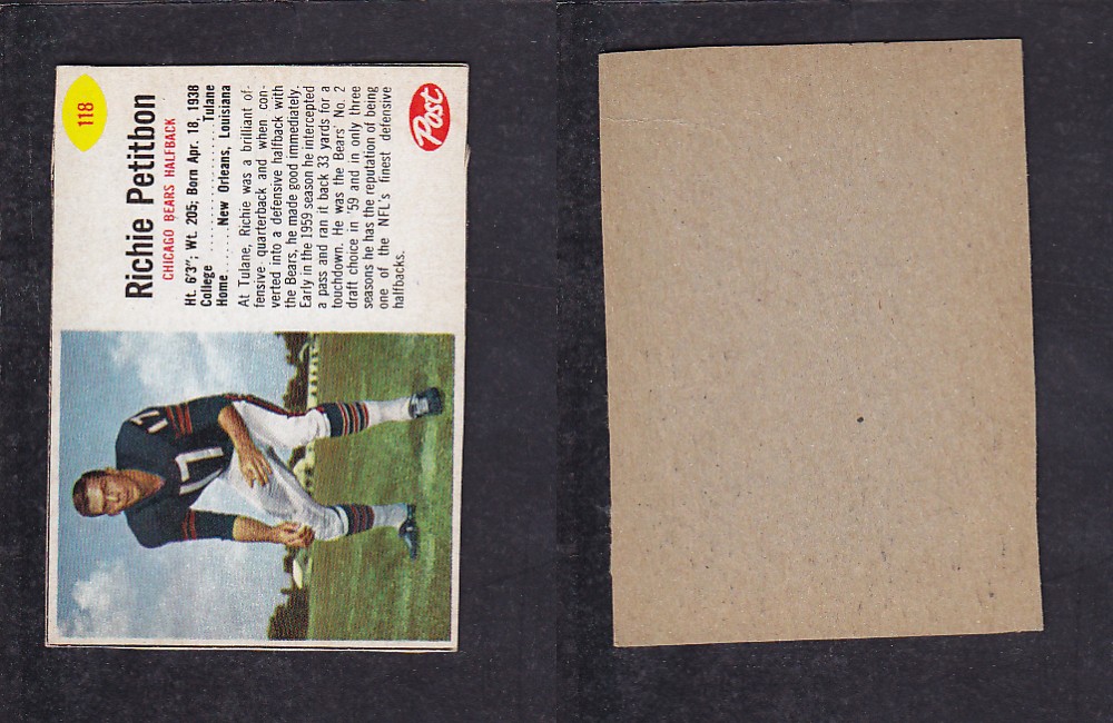 1962 NFL POST FOOTBALL CARD #118 R. PETITBON photo 1962 NFL POST FOOTBALL CARD #118 R. PETITBON photo