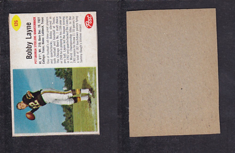 1962 NFL POST FOOTBALL CARD #126 B. LAYNE photo 1962 NFL POST FOOTBALL CARD #126 B. LAYNE photo