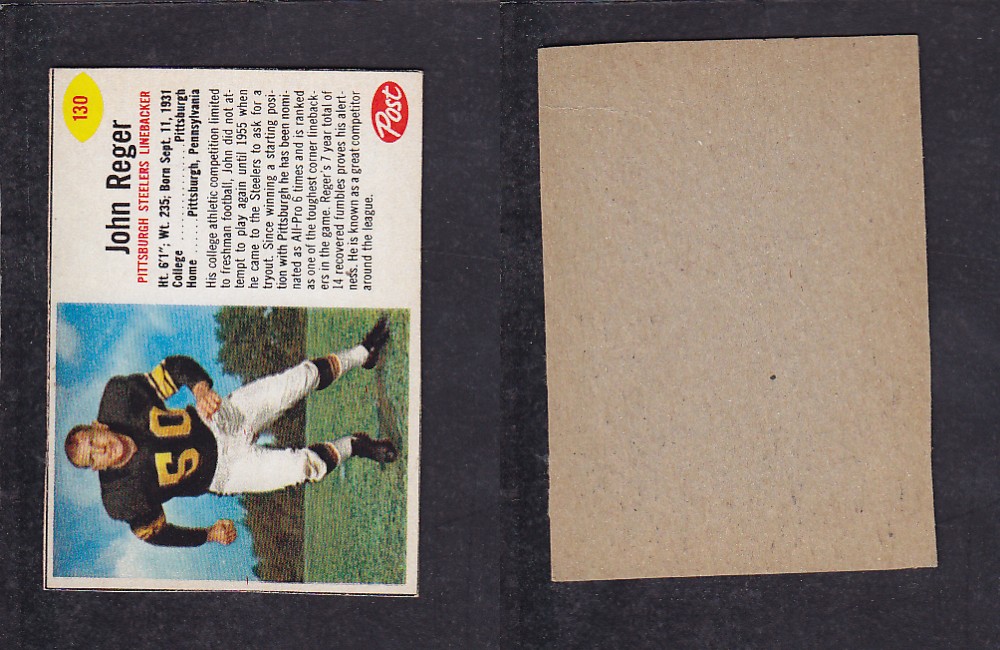 1962 NFL POST FOOTBALL CARD #130 J. REGER photo 1962 NFL POST FOOTBALL CARD #130 J. REGER photo