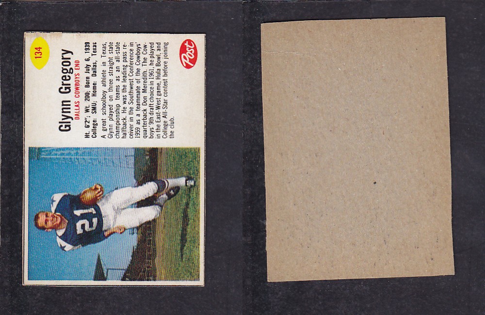 1962 NFL POST FOOTBALL CARD #134 G. GREGORY photo 1962 NFL POST FOOTBALL CARD #134 G. GREGORY photo