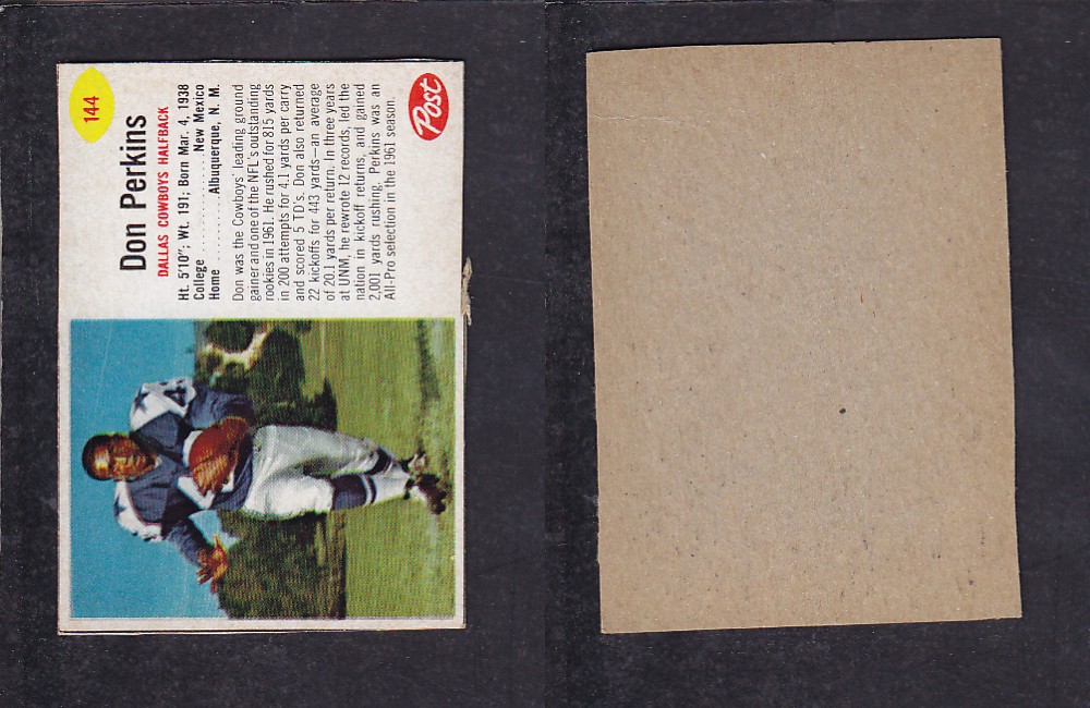 1962 NFL POST FOOTBALL CARD #144 D. PERKINS photo 1962 NFL POST FOOTBALL CARD #144 D. PERKINS photo