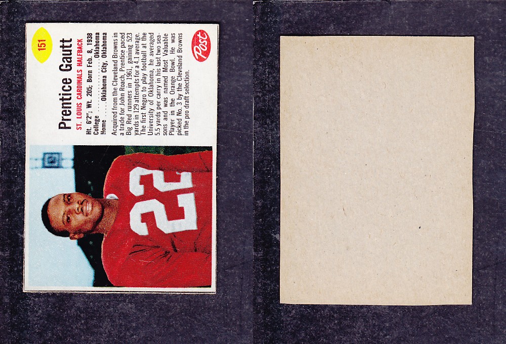 1962 NFL POST FOOTBALL CARD #151 P. GAUTT photo 1962 NFL POST FOOTBALL CARD #151 P. GAUTT photo