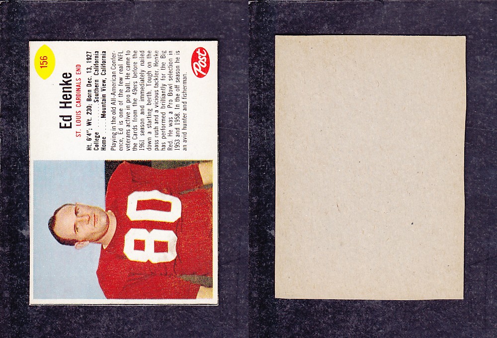 1962 NFL POST FOOTBALL CARD #156 E. HENKE photo 1962 NFL POST FOOTBALL CARD #156 E. HENKE photo