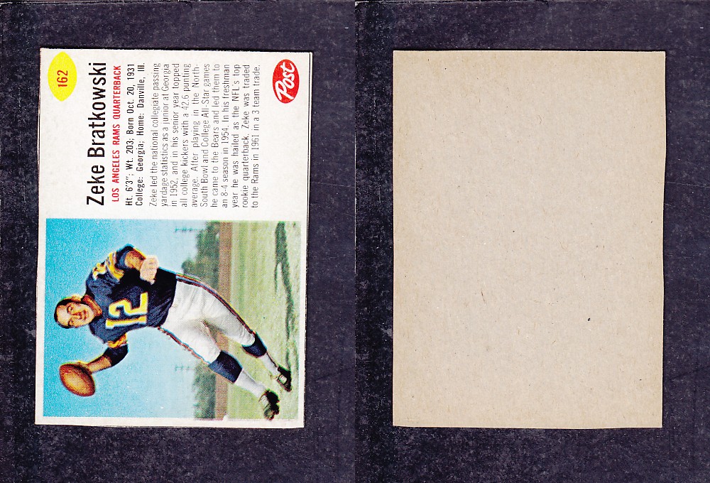 1962 NFL POST FOOTBALL CARD #162 Z. BRATKOWSKI photo 1962 NFL POST FOOTBALL CARD #162 Z. BRATKOWSKI photo