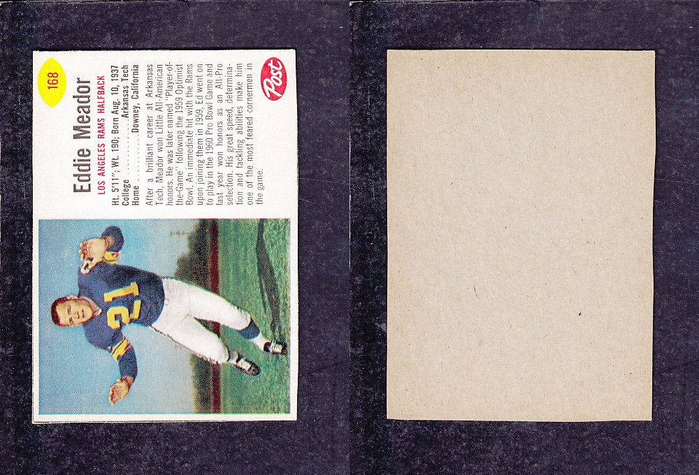 1962 NFL POST FOOTBALL CARD #168 E. MEADOR photo 1962 NFL POST FOOTBALL CARD #168 E. MEADOR photo