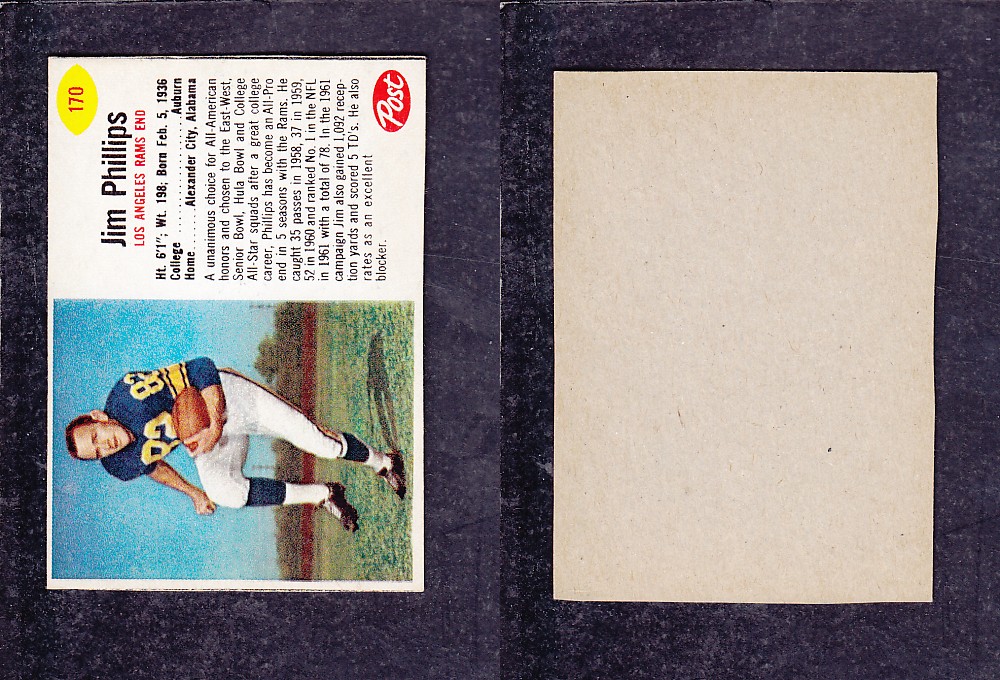 1962 NFL POST FOOTBALL CARD #170 J. PHILLIPS photo 1962 NFL POST FOOTBALL CARD #170 J. PHILLIPS photo