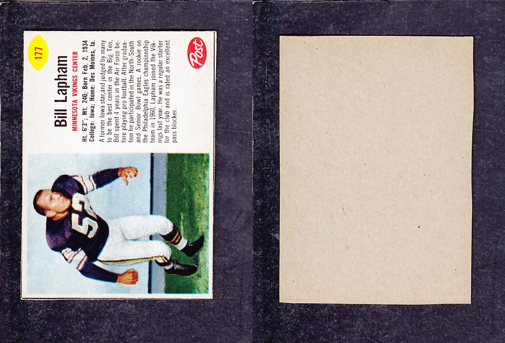 1962 NFL POST FOOTBALL CARD #177 B. LAPHAM photo 1962 NFL POST FOOTBALL CARD #177 B. LAPHAM photo
