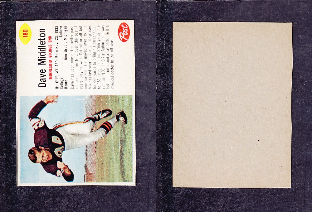 1962 NFL POST FOOTBALL CARD #180 D. MIDDLETON photo 1962 NFL POST FOOTBALL CARD #180 D. MIDDLETON photo