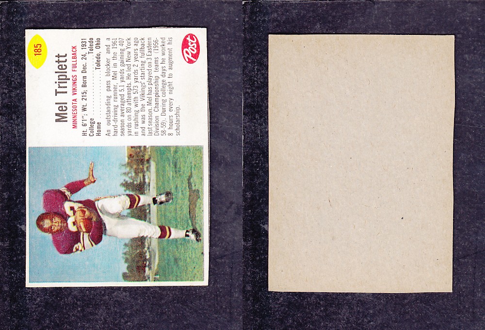 1962 NFL POST FOOTBALL CARD #185 M. TRIPLETT photo 1962 NFL POST FOOTBALL CARD #185 M. TRIPLETT photo