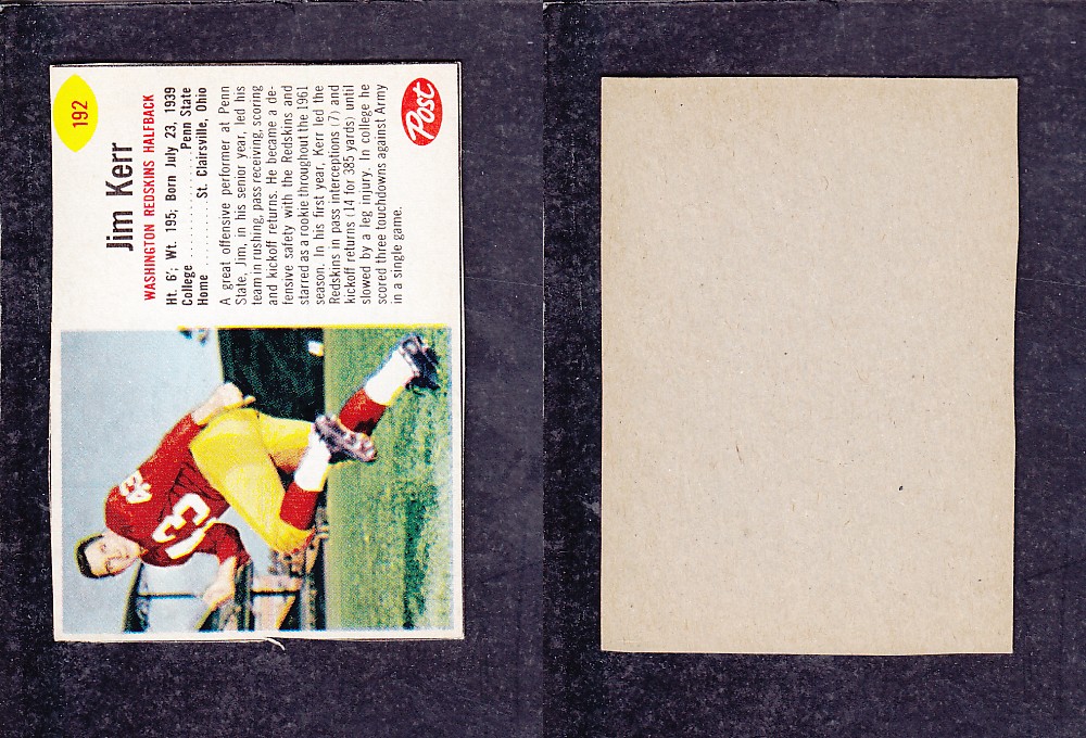 1962 NFL POST FOOTBALL CARD #191 S. HORNER photo 1962 NFL POST FOOTBALL CARD #191 S. HORNER photo