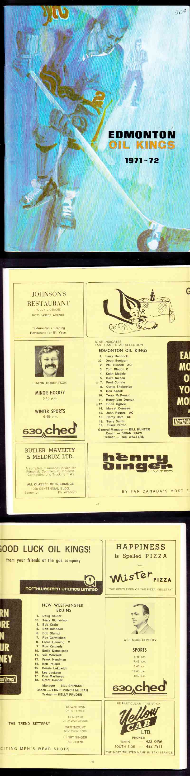 1971-72 EDMONTON OIL KING VS NEW WESTMINSTER BRUINS PROGRAM photo