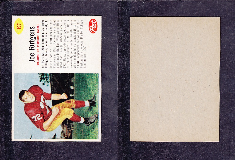 1962 NFL POST FOOTBALL CARD #197 J. RUTGENS photo 1962 NFL POST FOOTBALL CARD #197 J. RUTGENS photo