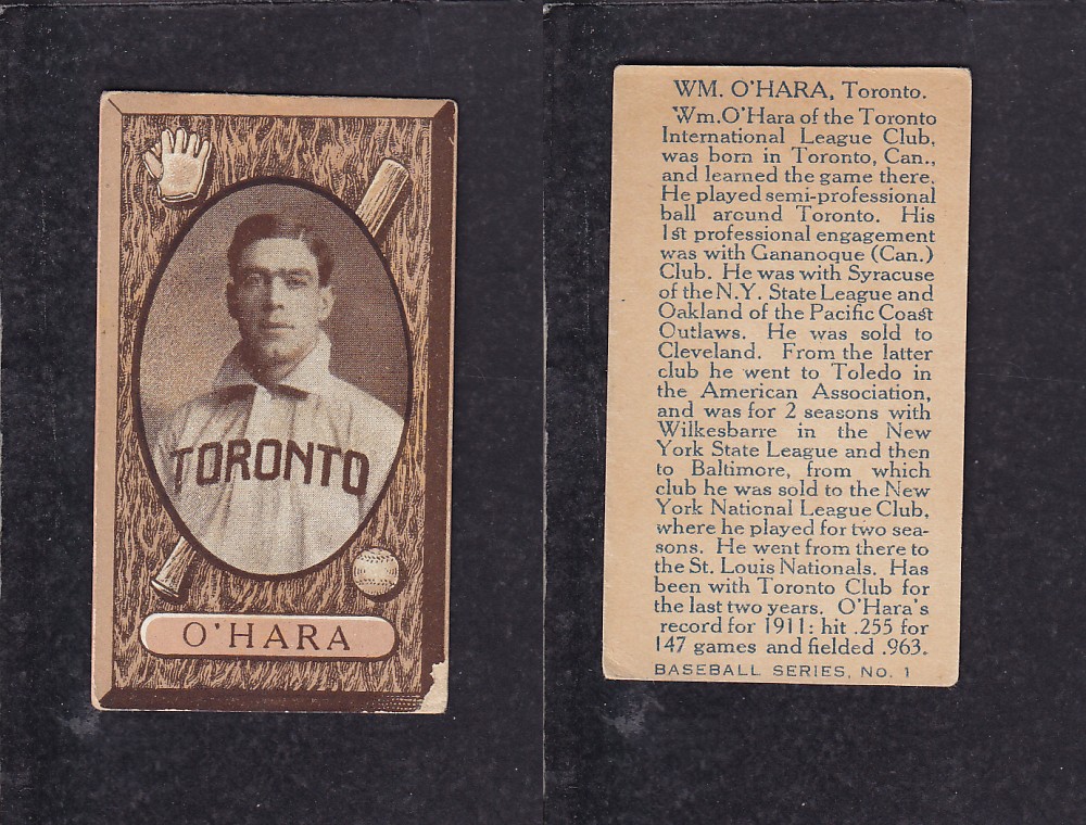 1912 INPERIAL TABACCO BASEBALL CARD #1 WM. O'HARA photo