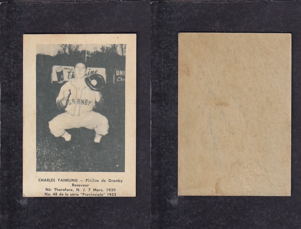 CS49188592 1952 LAVAL DAIRY BASEBALL CARD 48 C. YAHRLING CAPITAL