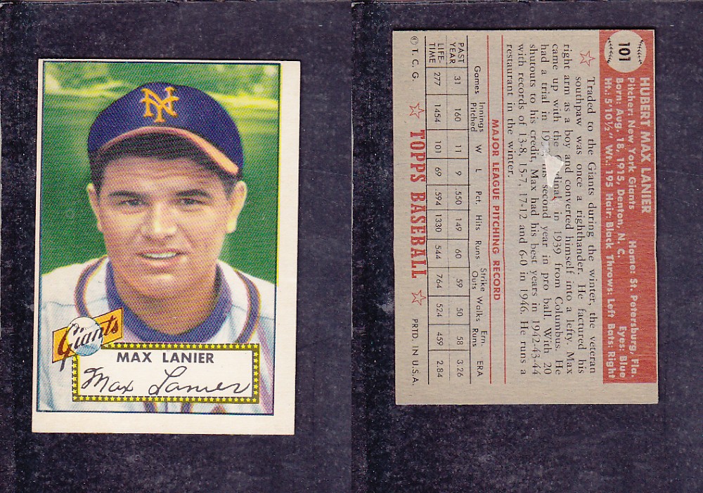 1952 TOPPS BASEBALL CARD #101 H. LANIER photo