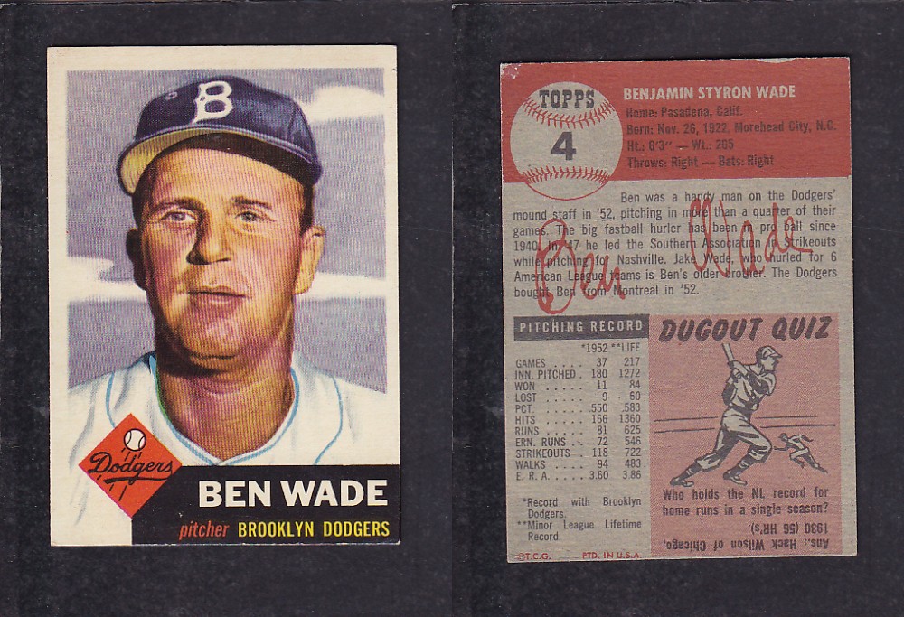 CS25338180 1953 TOPPS BASEBALL CARD 4 B. WADE CAPITAL SPORTS CARDS