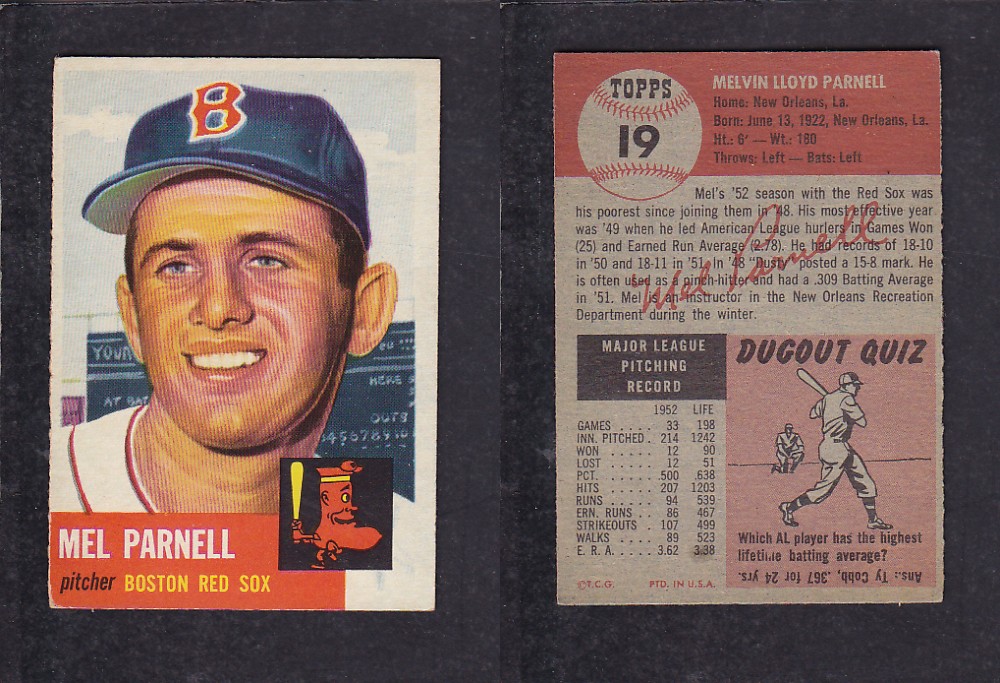 1953 TOPPS BASEBALL CARD #19 M. PARNELL photo 1953 TOPPS BASEBALL CARD #19 M. PARNELL photo