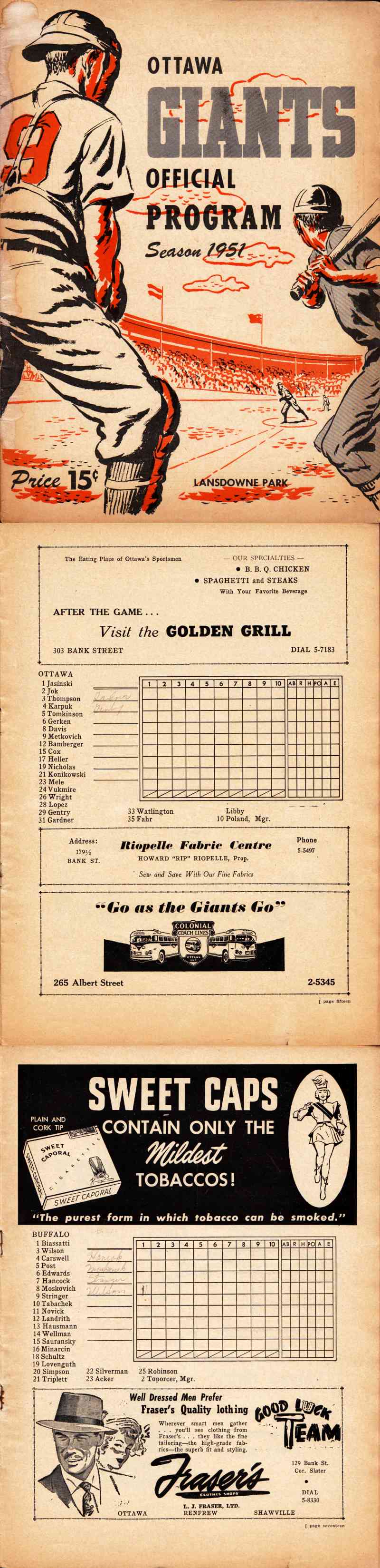 1951 OTTAWA GIANTS VS BUFFALO PROGRAM photo