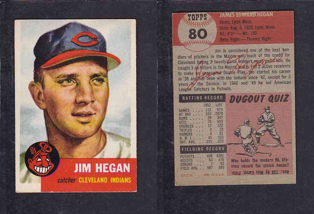 1953 TOPPS BASEBALL CARD #80 J. HEGAN photo 1953 TOPPS BASEBALL CARD #80 J. HEGAN photo