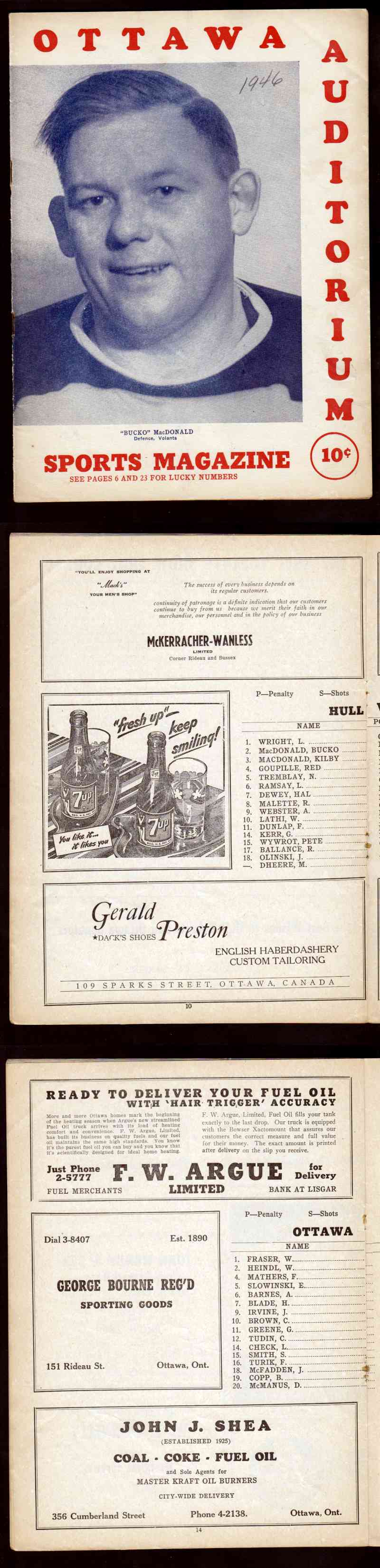 1946 OTTAWA SENATORS VS HULL VOLANTS PROGRAM photo