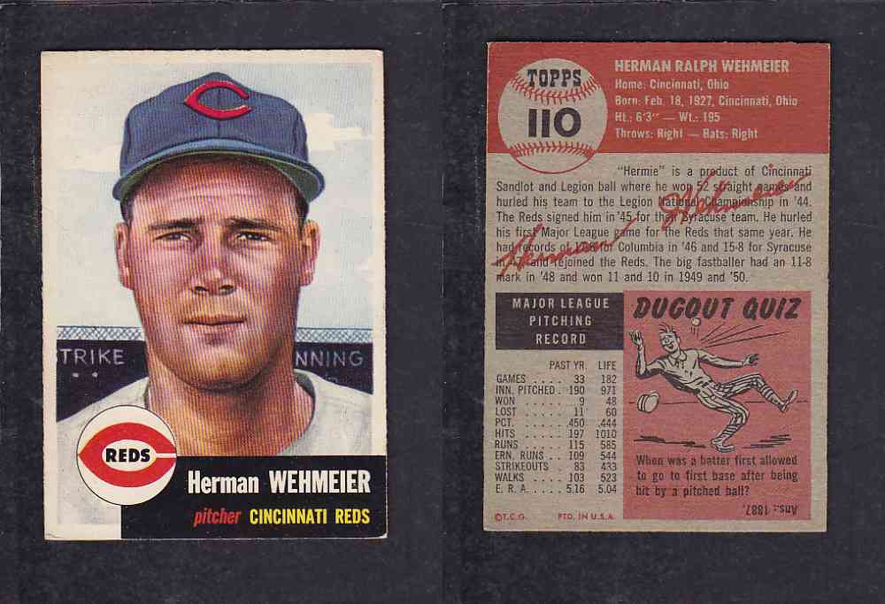 1953 TOPPS BASEBALL CARD #110 H. WEHMEIER photo