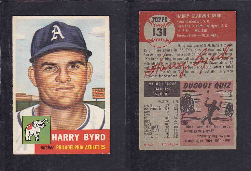 1953 TOPPS BASEBALL CARD #131 H. BYRD photo 1953 TOPPS BASEBALL CARD #131 H. BYRD photo