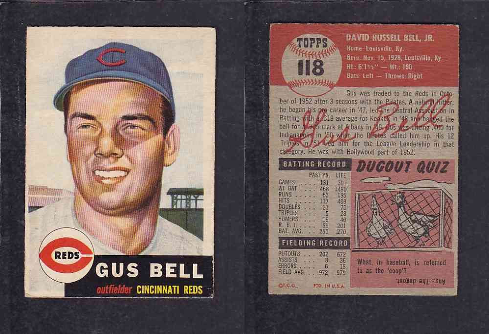 1953 TOPPS BASEBALL CARD #118 D. BELL photo
