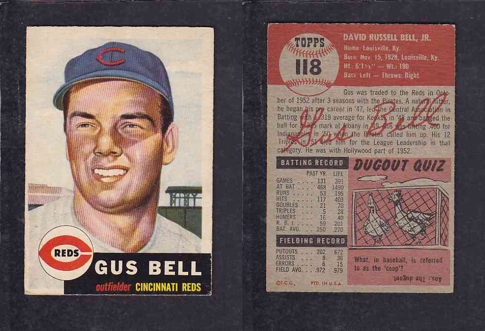 1953 TOPPS BASEBALL CARD #118 D. BELL photo 1953 TOPPS BASEBALL CARD #118 D. BELL photo