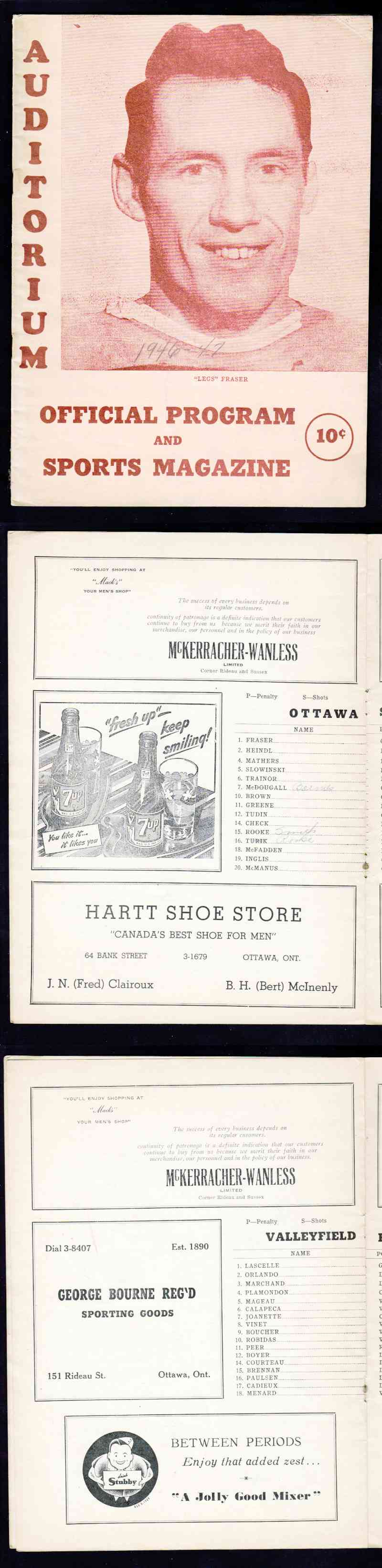 1946 OTTAWA SENATORS VS VALLEYFIELD BRAVES PROGRAM photo