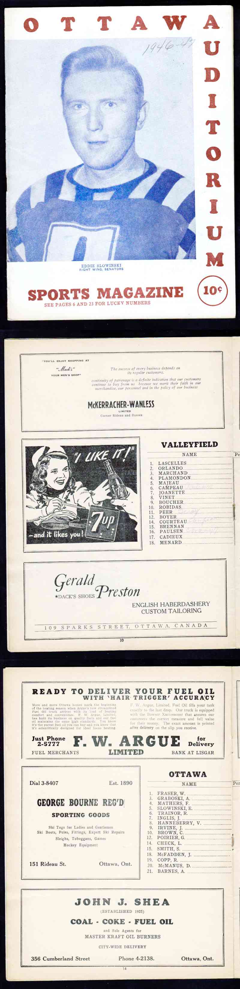 1946 OTTAWA SENATORS VS VALLEYFIELD BRAVES PROGRAM photo