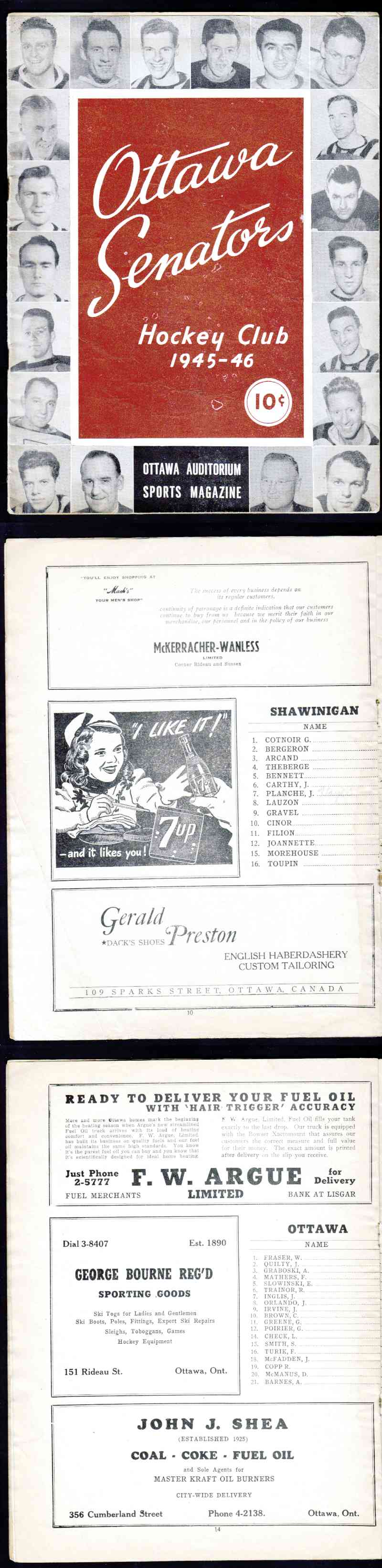 1945-46 OTTAWA SENATORS VS SHAWINIGAN CATARACTS PROGRAM photo