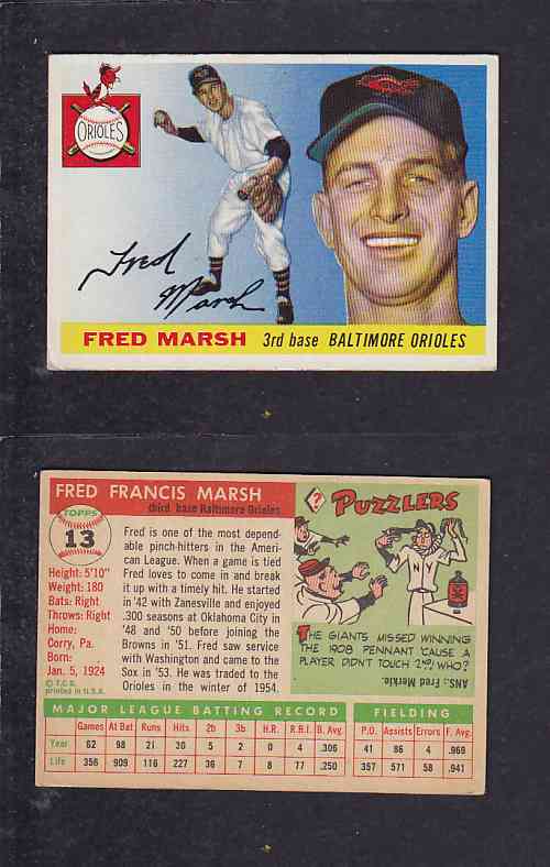 1955 TOPPS BASEBALL CARD #13 F. MARSH photo 1955 TOPPS BASEBALL CARD #13 F. MARSH photo
