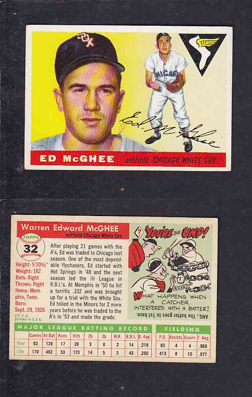 1955 TOPPS BASEBALL CARD #32 W. MCGHEE photo 1955 TOPPS BASEBALL CARD #32 W. MCGHEE photo