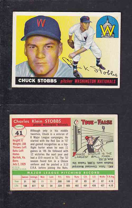 1955 TOPPS BASEBALL CARD #41 C. STOBBS photo 1955 TOPPS BASEBALL CARD #41 C. STOBBS photo