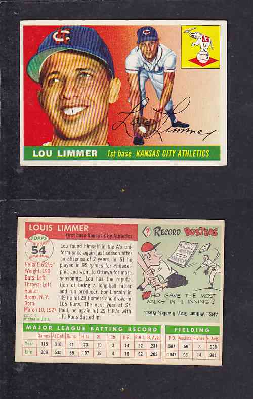 1955 TOPPS BASEBALL CARD #54 L. LIMMER photo 1955 TOPPS BASEBALL CARD #54 L. LIMMER photo