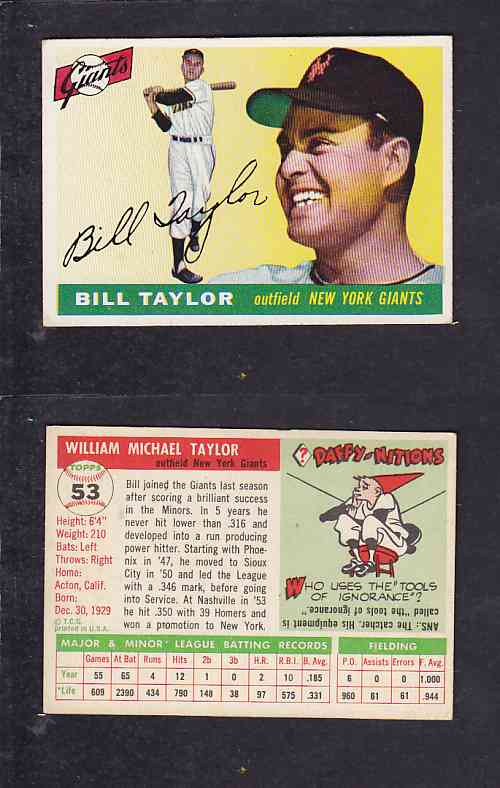 1955 TOPPS BASEBALL CARD #53 W. TAYLOR photo 1955 TOPPS BASEBALL CARD #53 W. TAYLOR photo