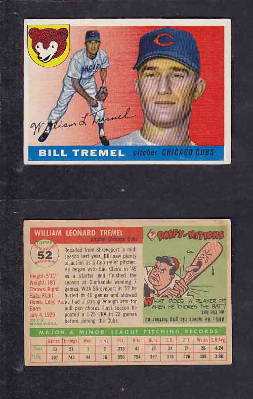 1955 TOPPS BASEBALL CARD #52 W. TREMEL photo 1955 TOPPS BASEBALL CARD #52 W. TREMEL photo