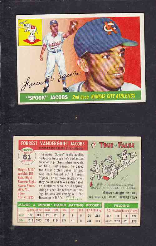 1955 TOPPS BASEBALL CARD #61 F. JACOBS photo 1955 TOPPS BASEBALL CARD #61 F. JACOBS photo