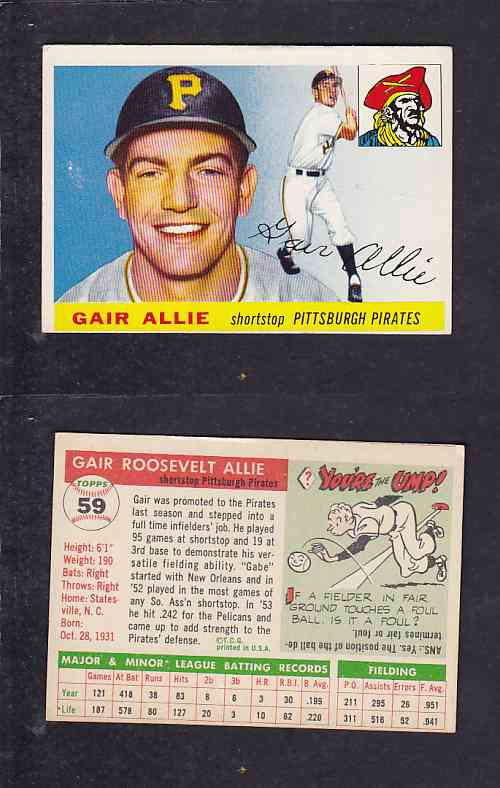 1955 TOPPS BASEBALL CARD #59 G. ALLIE photo 1955 TOPPS BASEBALL CARD #59 G. ALLIE photo