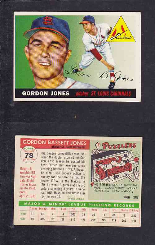 1955 TOPPS BASEBALL CARD #78 G. JONES photo 1955 TOPPS BASEBALL CARD #78 G. JONES photo