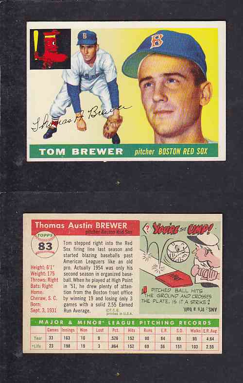 1955 TOPPS BASEBALL CARD #83 T. BREWER photo 1955 TOPPS BASEBALL CARD #83 T. BREWER photo