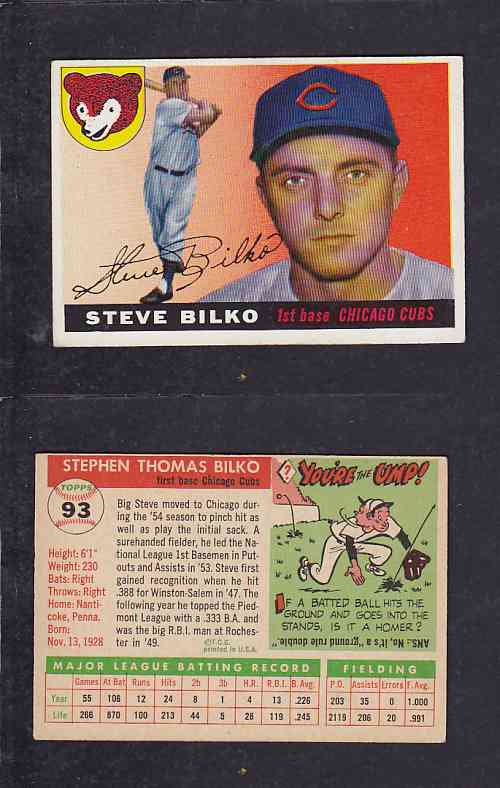1955 TOPPS BASEBALL CARD #93 S. BILKO photo 1955 TOPPS BASEBALL CARD #93 S. BILKO photo