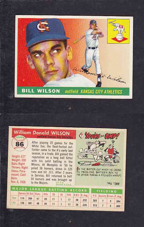 1955 TOPPS BASEBALL CARD #86 W. WILSON photo 1955 TOPPS BASEBALL CARD #86 W. WILSON photo