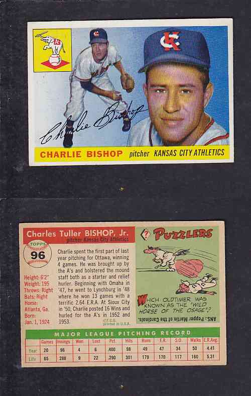 1955 TOPPS BASEBALL CARD #96 C. BISHOP photo 1955 TOPPS BASEBALL CARD #96 C. BISHOP photo
