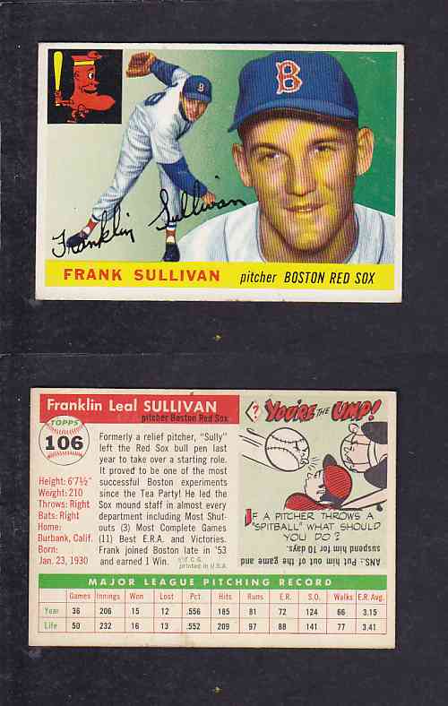 1955 TOPPS BASEBALL CARD #106 F. SULLIVAN photo 1955 TOPPS BASEBALL CARD #106 F. SULLIVAN photo