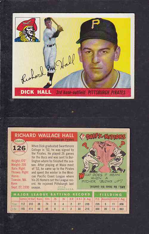 1955 TOPPS BASEBALL CARD #126 R. HALL photo 1955 TOPPS BASEBALL CARD #126 R. HALL photo