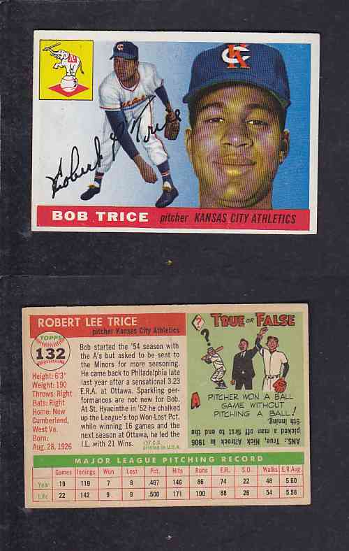 1955 TOPPS BASEBALL CARD #132 R. TRICE photo 1955 TOPPS BASEBALL CARD #132 R. TRICE photo