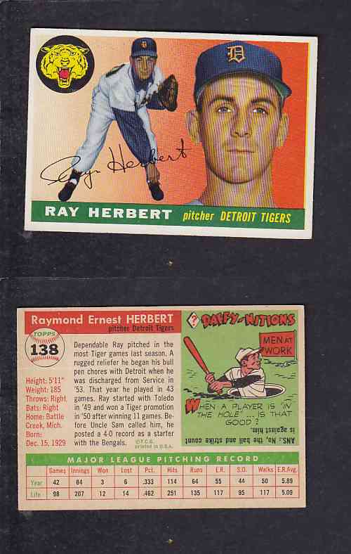 1955 TOPPS BASEBALL CARD #138 R. HERBERT photo 1955 TOPPS BASEBALL CARD #138 R. HERBERT photo